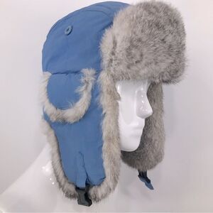 Paul Leinburd Crown Cap Pastel Blue Rabbit Fur Aviator Cap